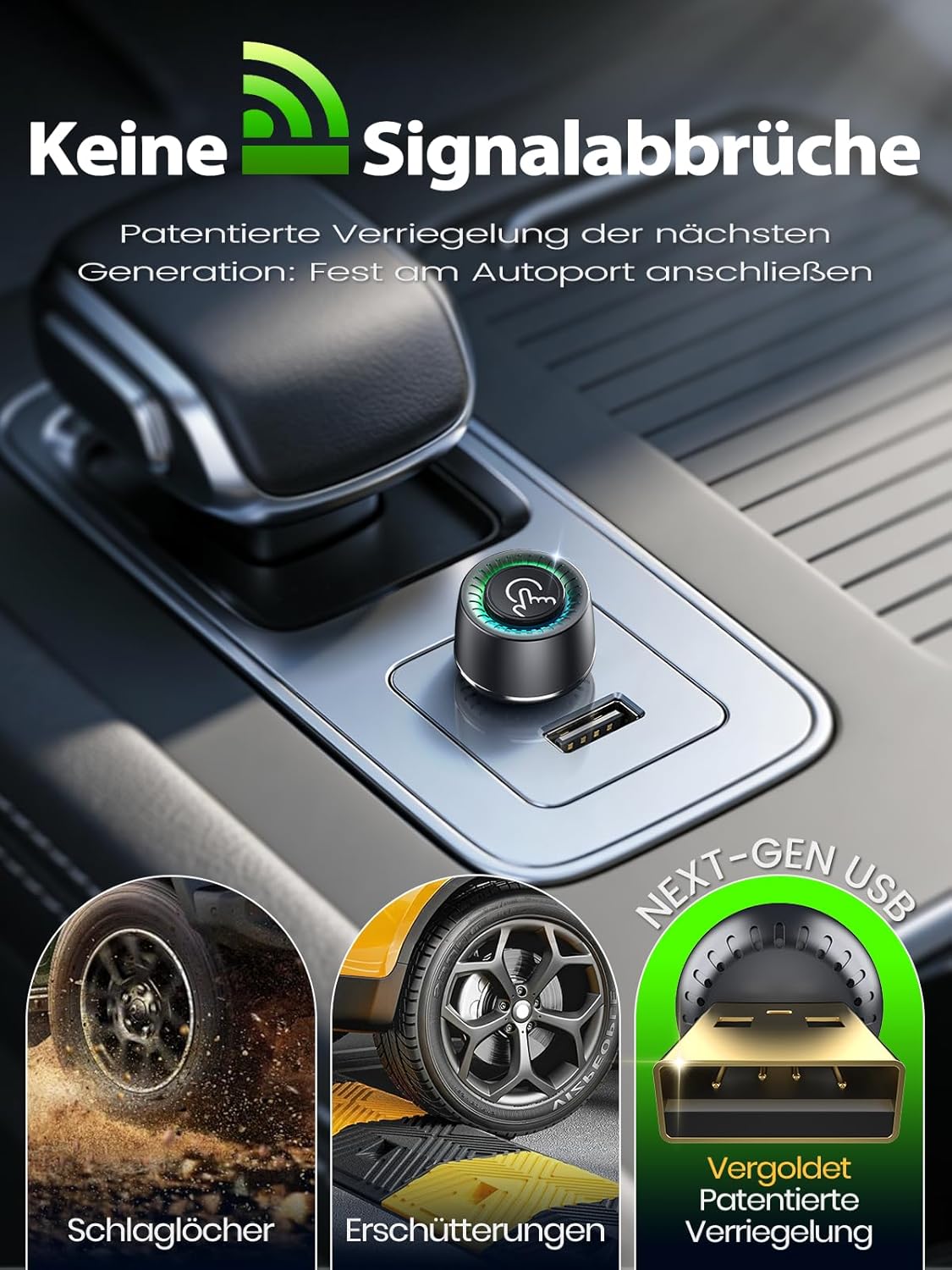 Kabelloser CarPlay Adapter für iOS & Android, Tiefschwarz