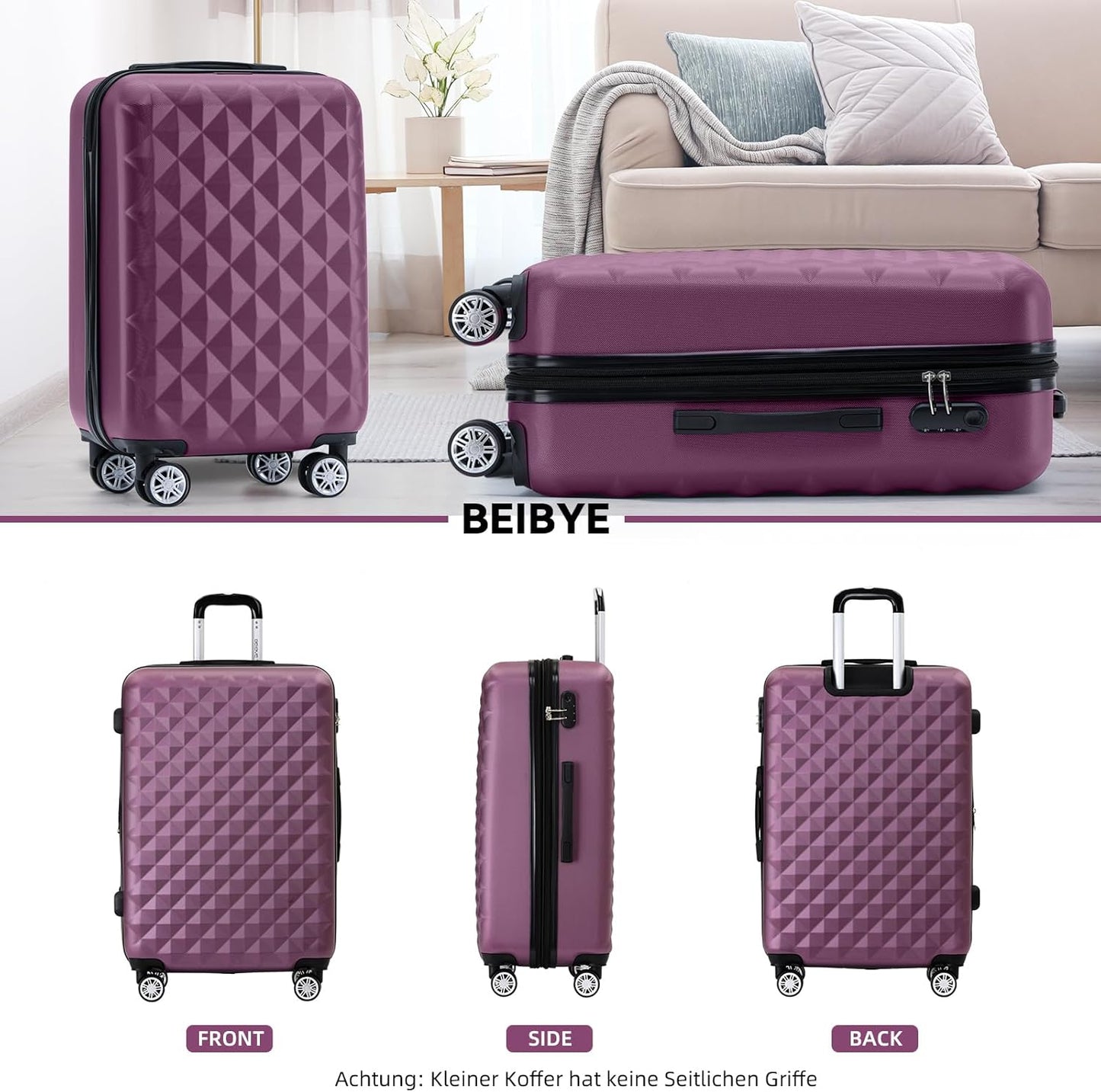 Hartschalen-Koffer-Set mit Zwillingsrollen (3-teilig), Violett M+L+XL (Set)