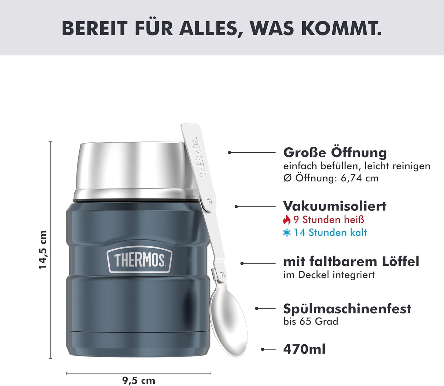 Thermobehälter für Essen, 0,47 l, mit Löffel, Ice Grey Polished 0.47 l