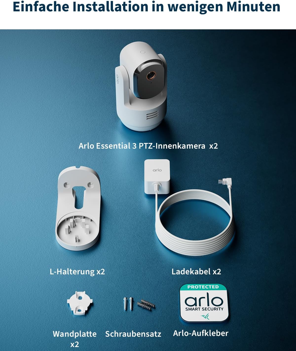 PTZ Überwachungskamera Essential 3 PTZ 2er Set, NEU Essential 3 PTZ Indoor 2 Kameras Weiß