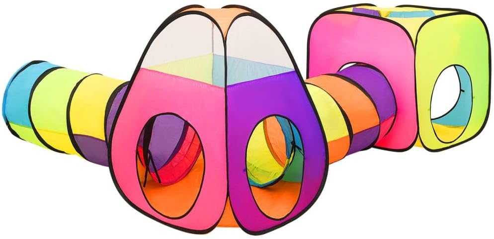 3-in-1 Spielzelt mit Tunnel, Bällebad und Tragetasche, 190x264x90cm, Gelb