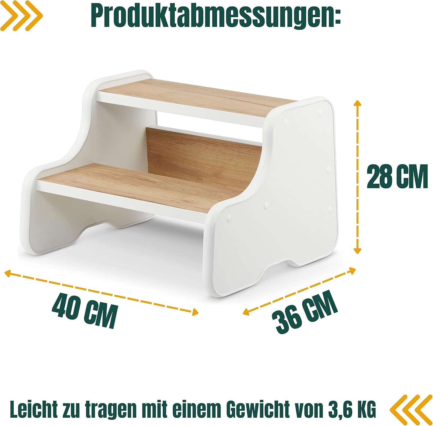 Tritthocker für Kinder, Weiss + Eiche