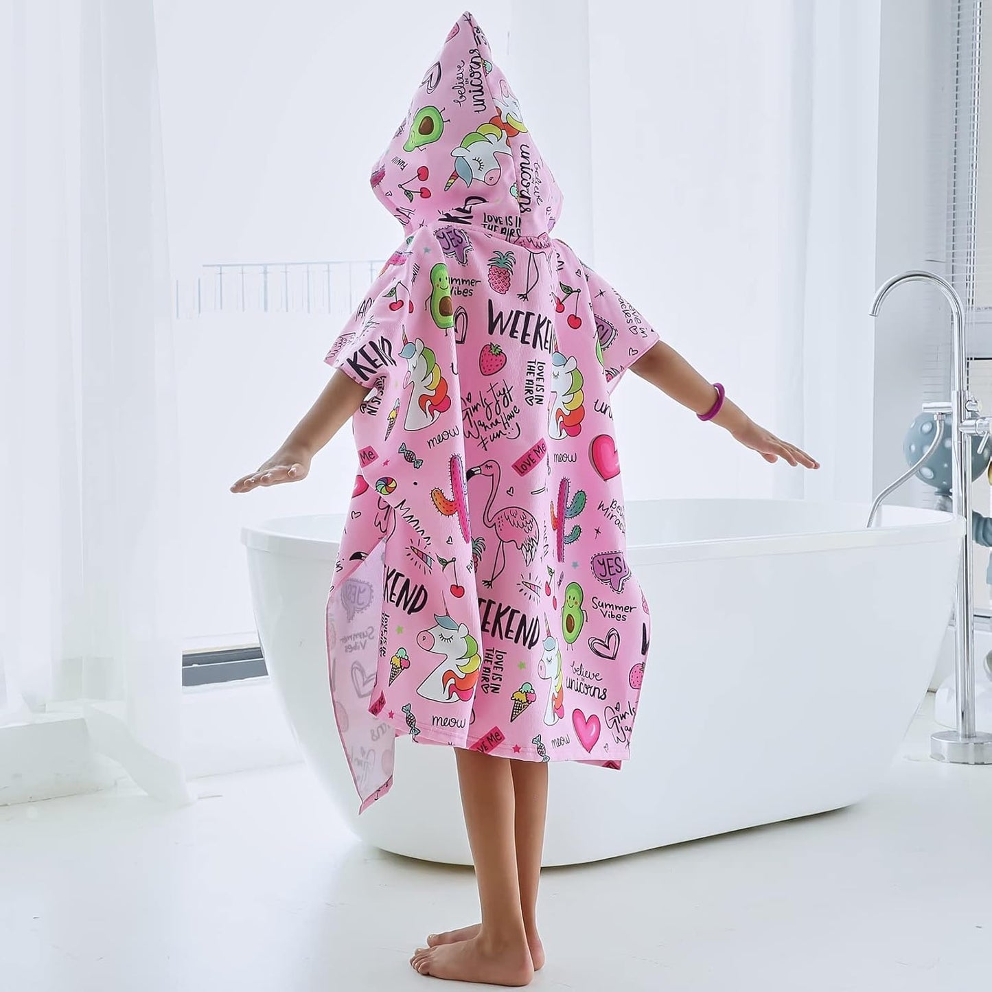 Badetuch-Poncho für Kinder mit Einhorn-Motiv, Rosa Einheitsgröße