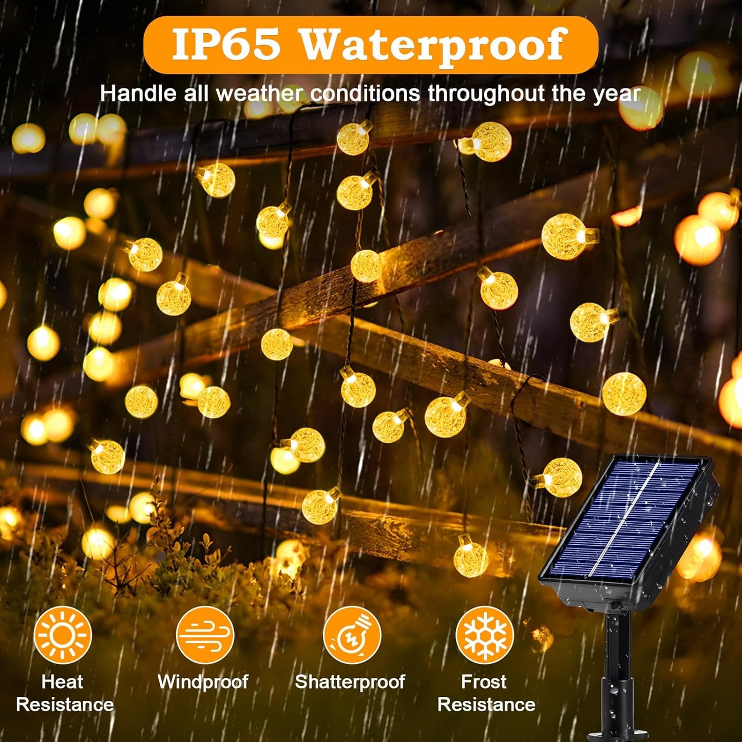 Solarbetriebene LED-Lichterkette für Aussen, Warmweiss 100LED