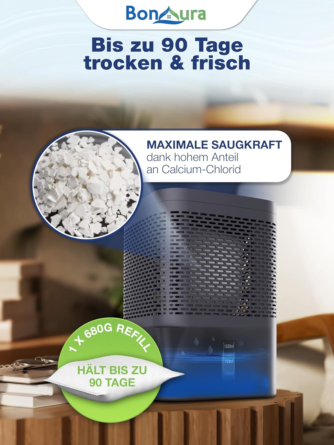 4er-Set Luftentfeuchter Nachfüllpack, 4x Granulat Beutel