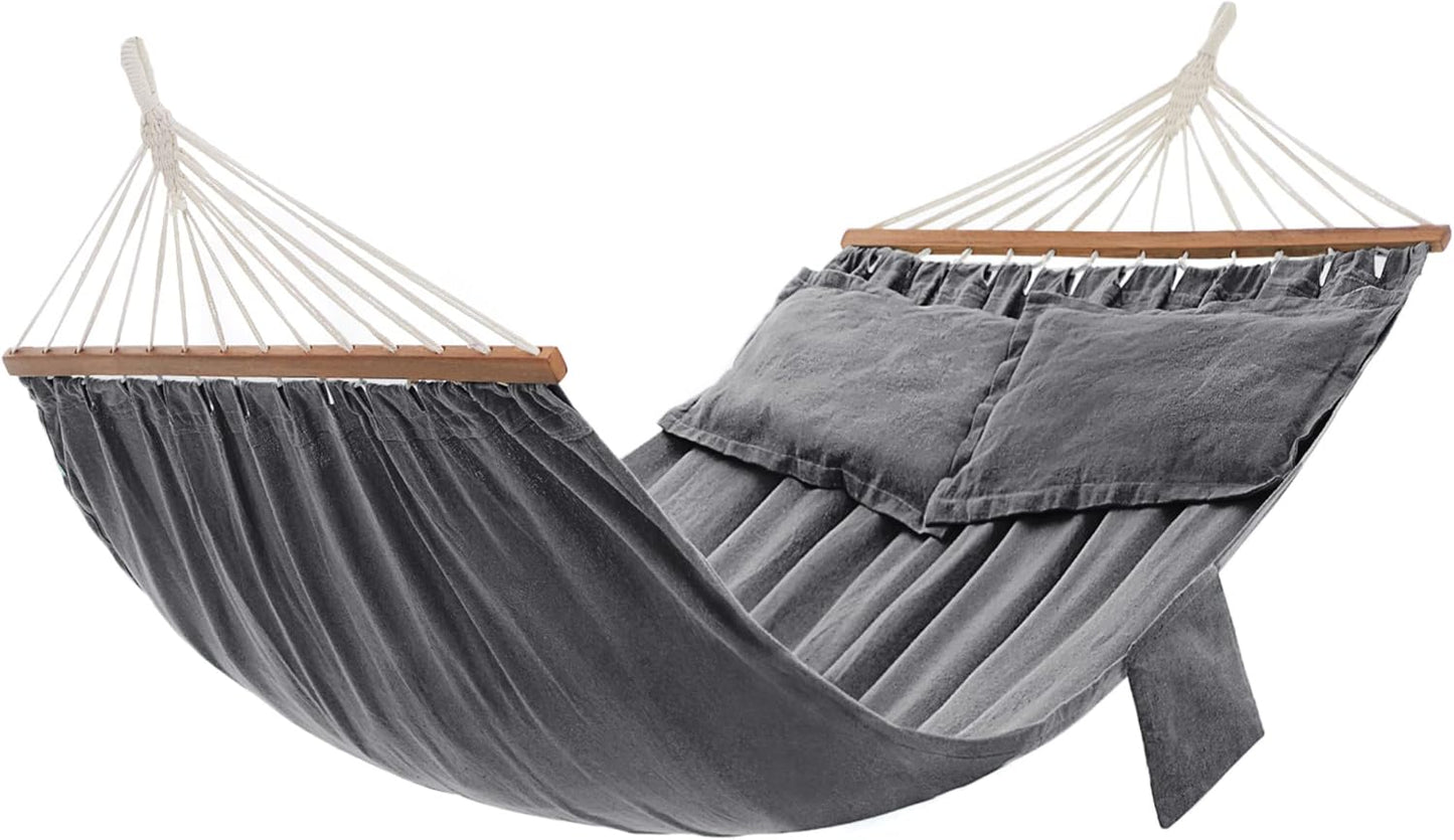 Hängematte GDC022G01 mit Holzstangen und Kissen, Grau