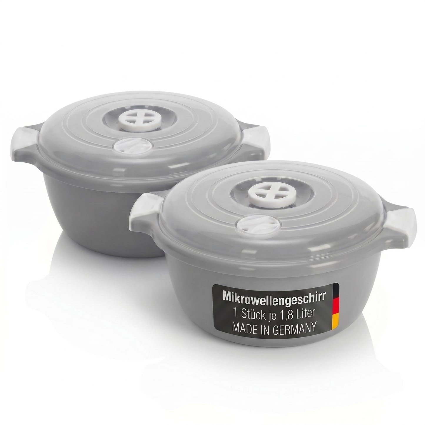 2-teiliges Mikrowellenschüssel-Set mit Dampfventil, Grau