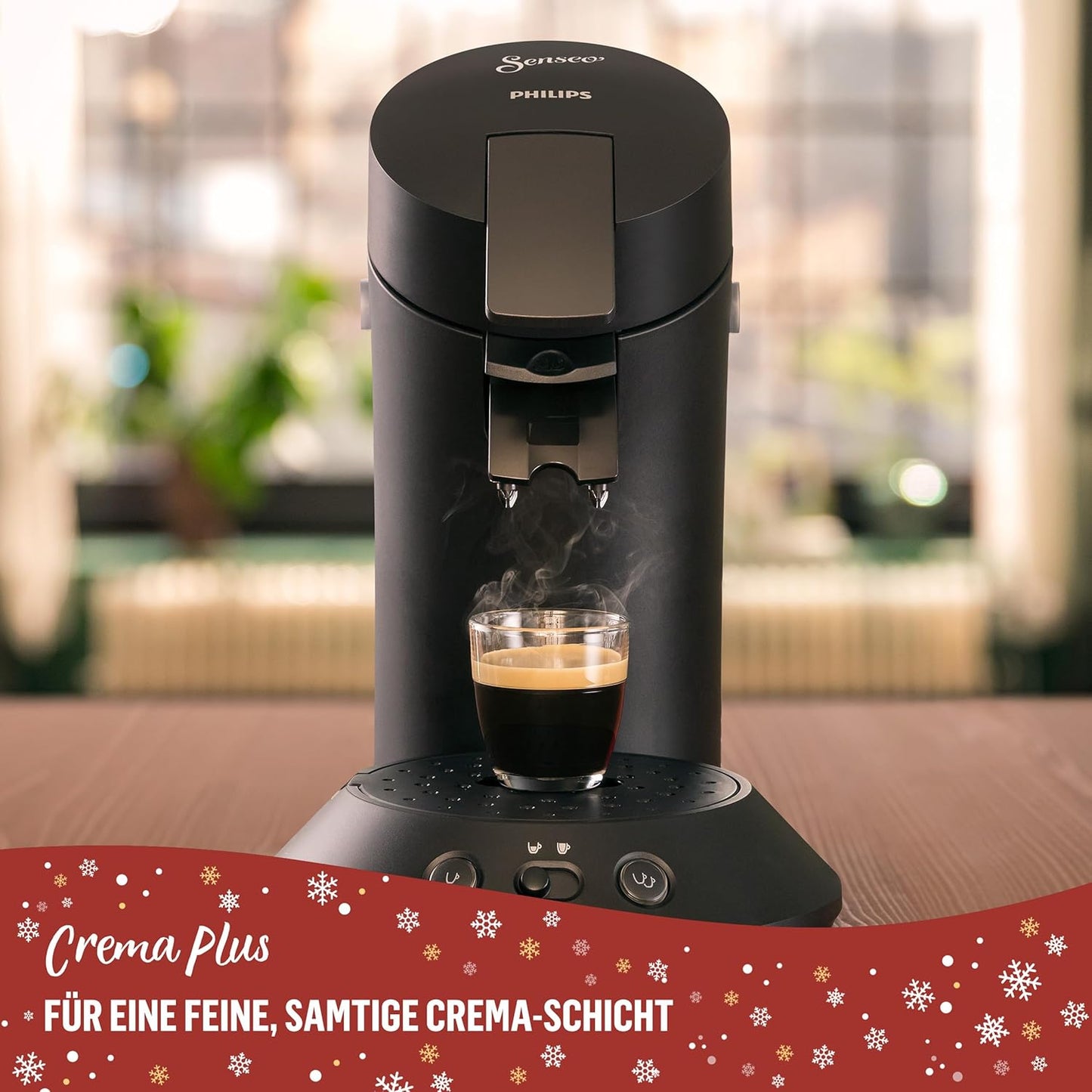 Senseo Original Plus Kaffeepadmaschine ‎CSA210/69 mit Kaffeestärkewahl und 2-Tassenfunktion, Compact, 5 cups Schwarz + 2 Padpacks