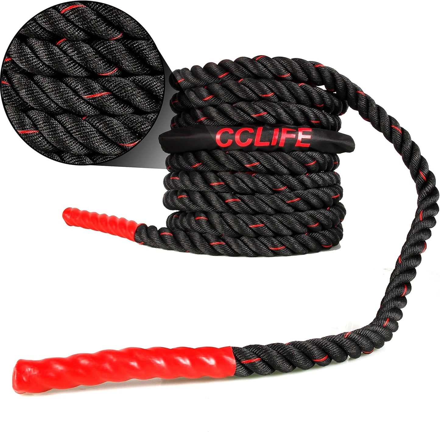 Battle Rope Fitnessseil, 15m schwarz-rote Seile. mit Halterung