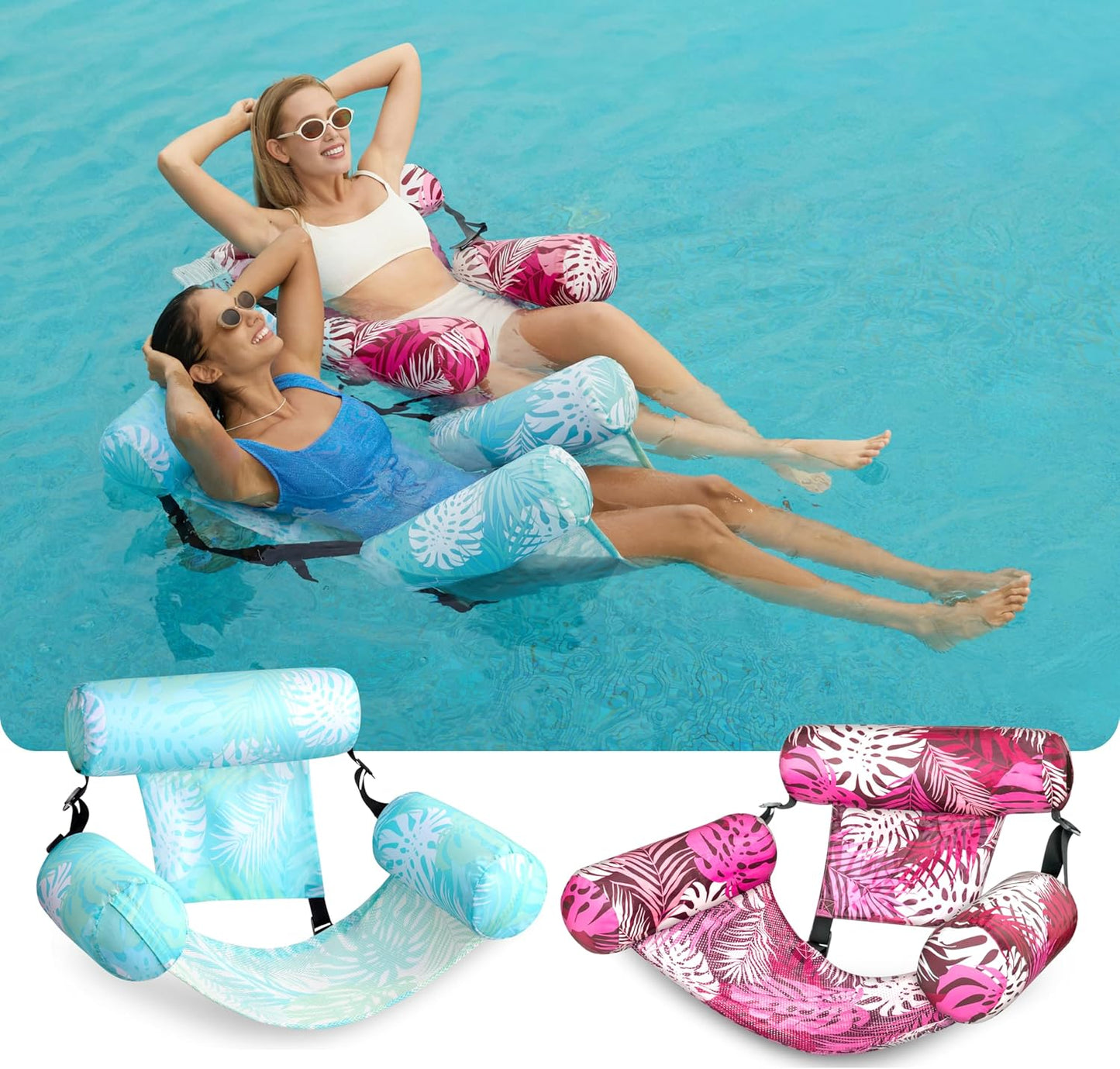 Aufblasbare Pool-Schwimmstühle, 2er-Set, Cyan, Rosa