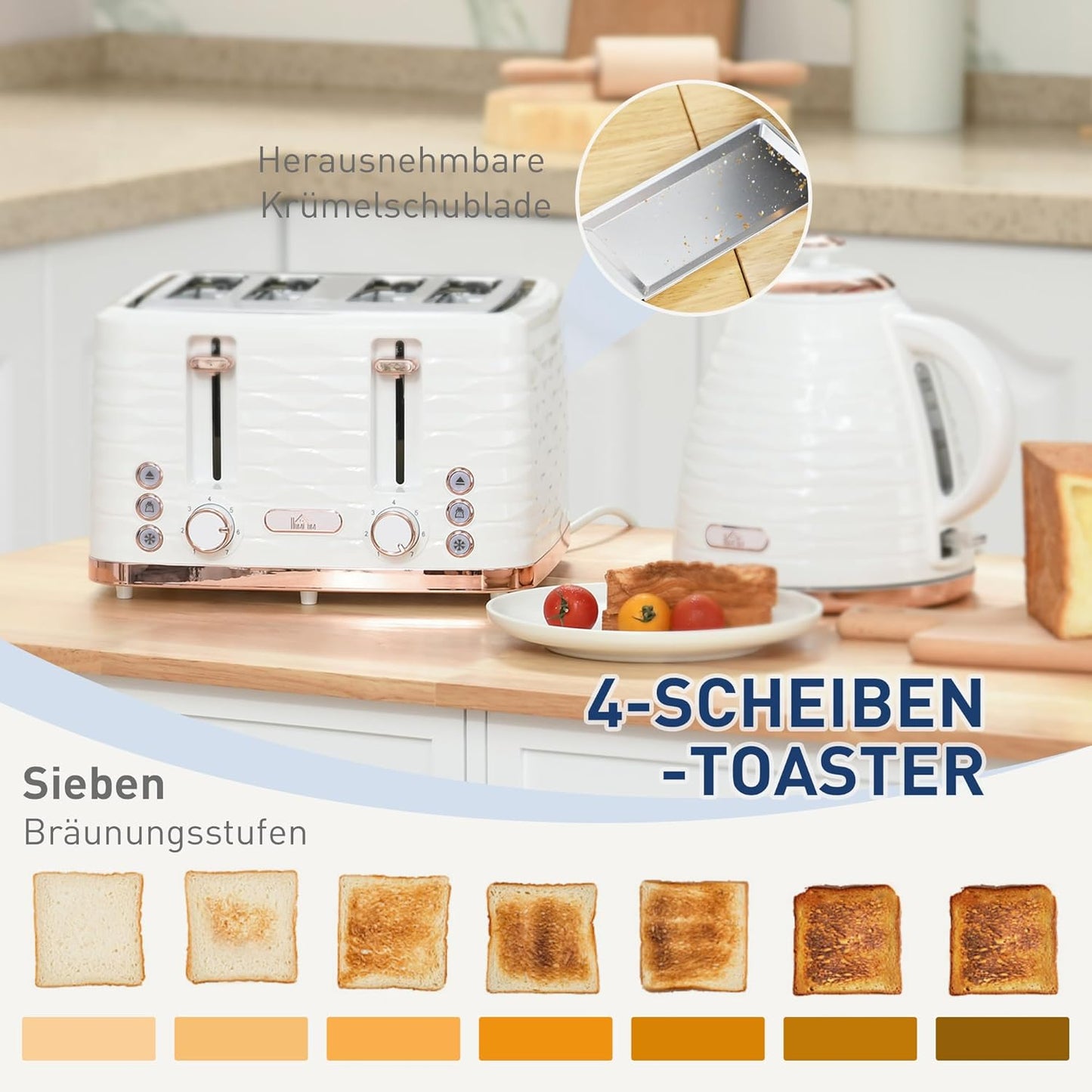 Frühstücks-Set: Wasserkocher & 4-Scheiben-Toaster, Cremeweiss