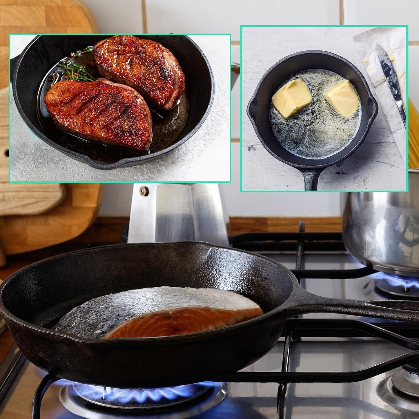 3er-Set Gusseisen-Pfannen, Pre-Seasoning Coating 3-teiliges Pfannenset