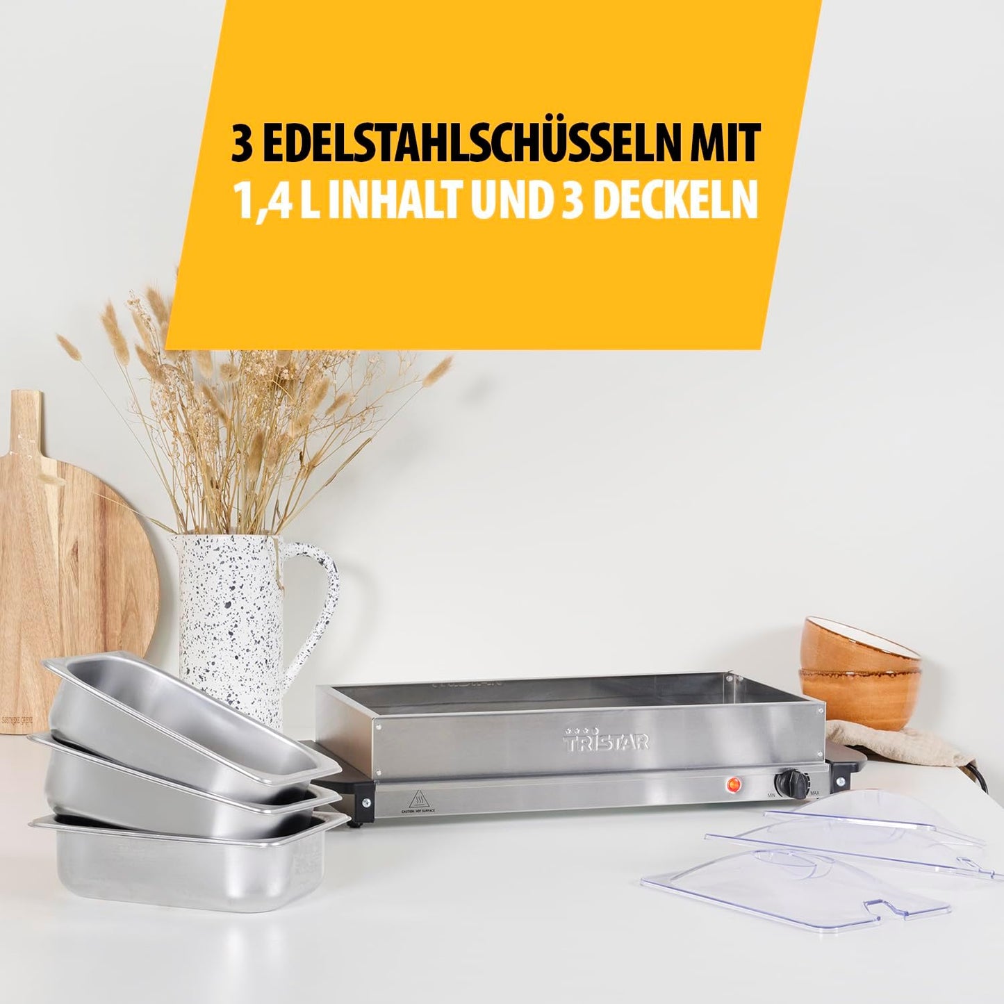 Buffetwärmer mit einstellbarem Thermostat, 1600 Watt Leistung, 25 g/ min Dampferzeugung Mittelgross