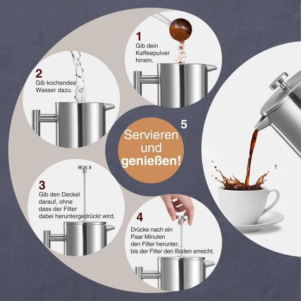 French Press Kaffeebereiter, 350ml/3 Tassen