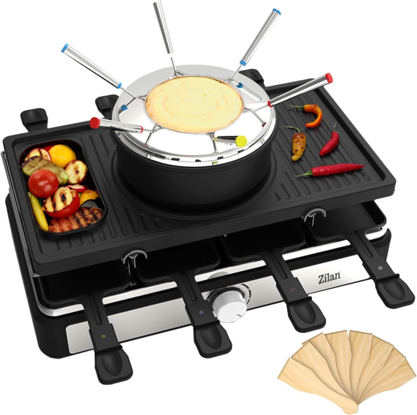 Raclette Grill mit Fondue Set für 8 Personen