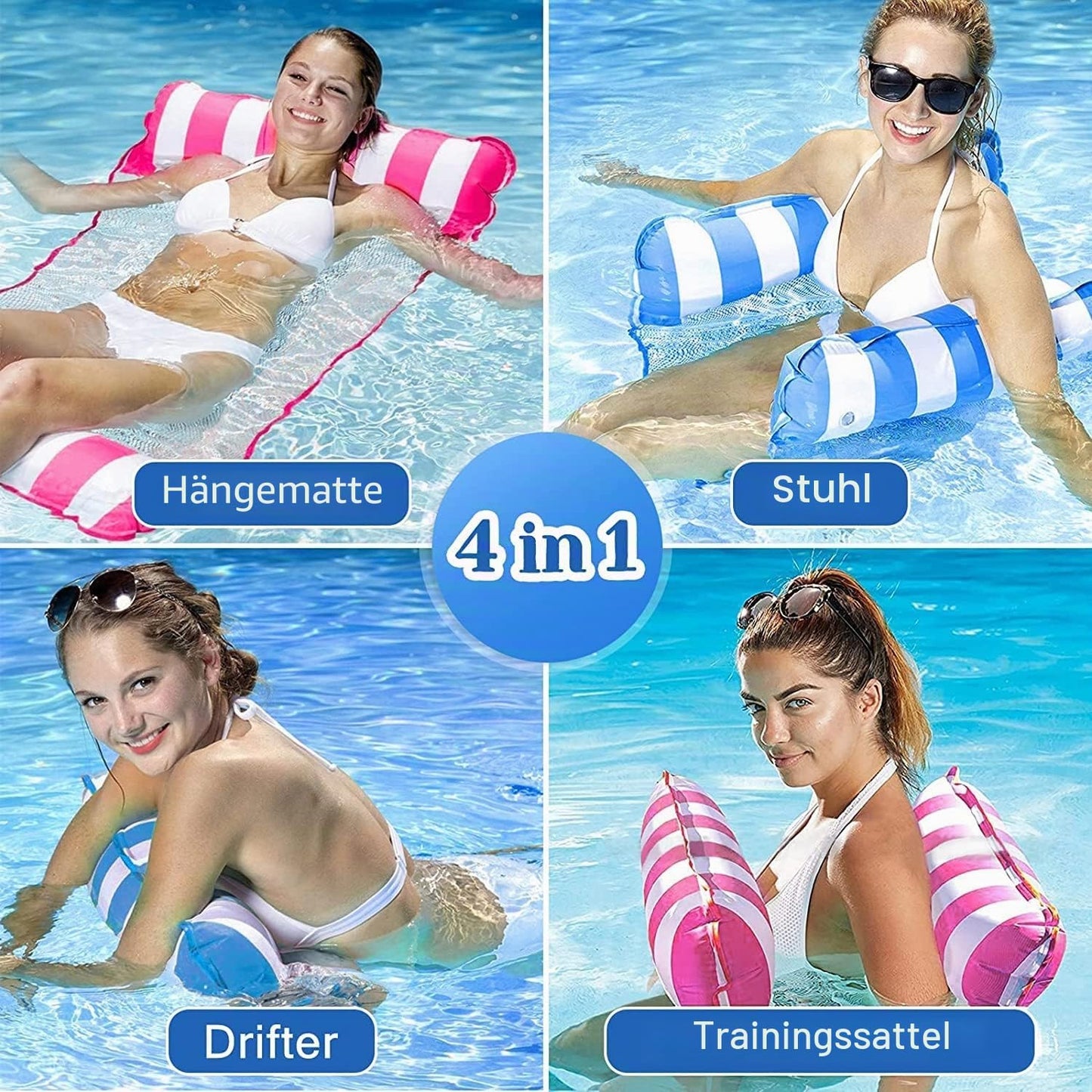 4-in-1 Wasserhängematten mit Luftpumpe, 1Rot + 1Blau