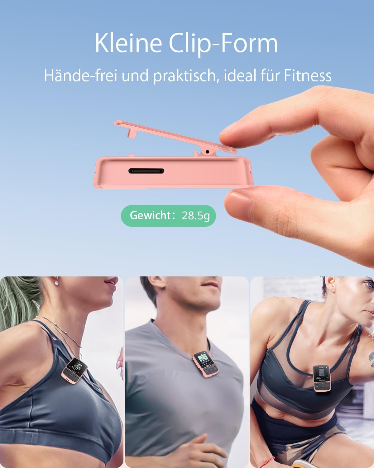 YM03F MP3-Player mit Sportclip und Schrittzähler, Rosa