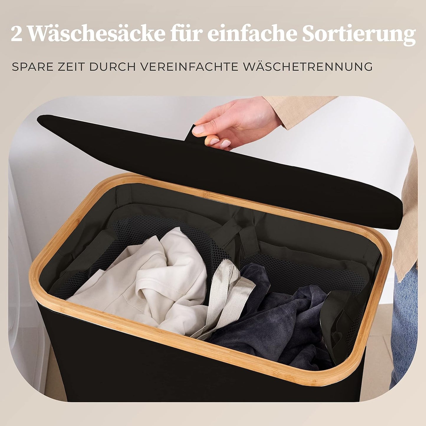 Wäschekorb Adrian, 141L 141l Schwarz