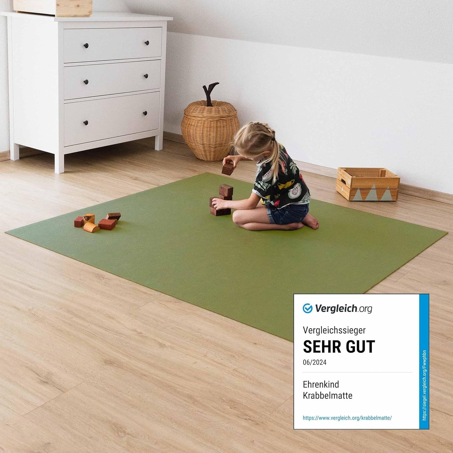 Anti-Rutsch Krabbelmatte, 120x120 cm (1er Pack) Olivgrün