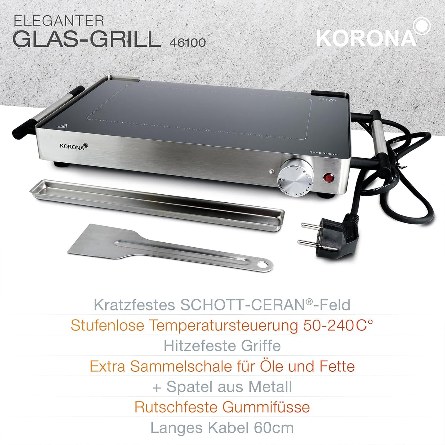 2-in-1 Glas-Tischgrill mit Warmhaltefunktion