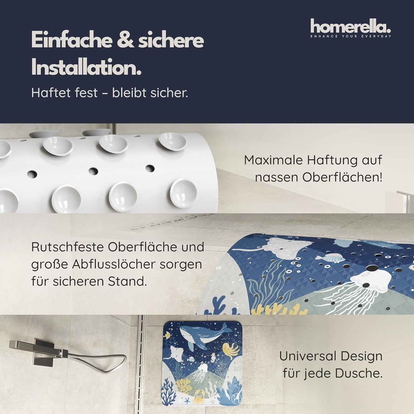 Duschmatte mit Aufhängung, Deep Blue Sea