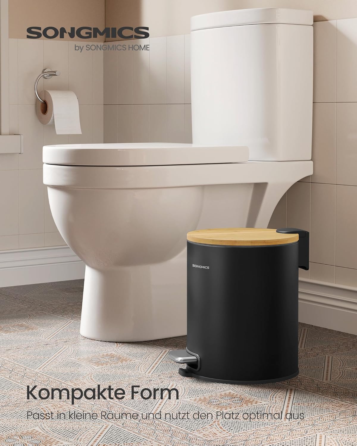 Kosmetikeimer mit Bambusdeckel, 6 Liter, Tintenschwarz 6 L