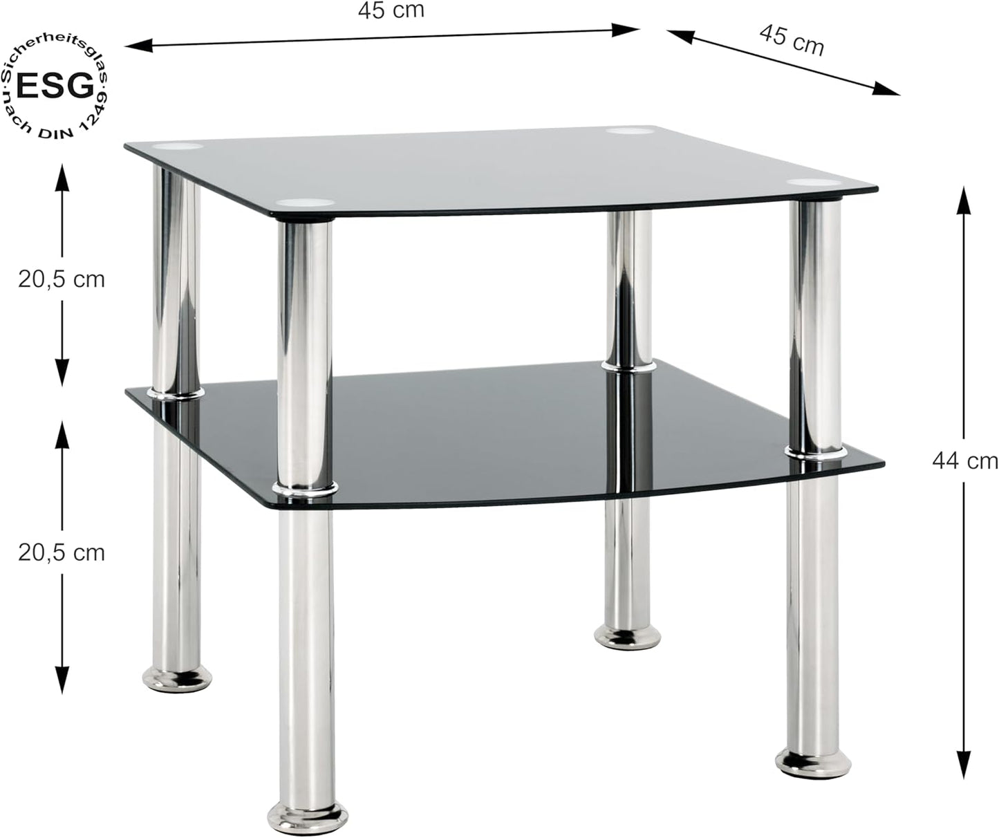 Beistelltisch Corentin, Edelstahl-schwarz 45 x 45 x 44