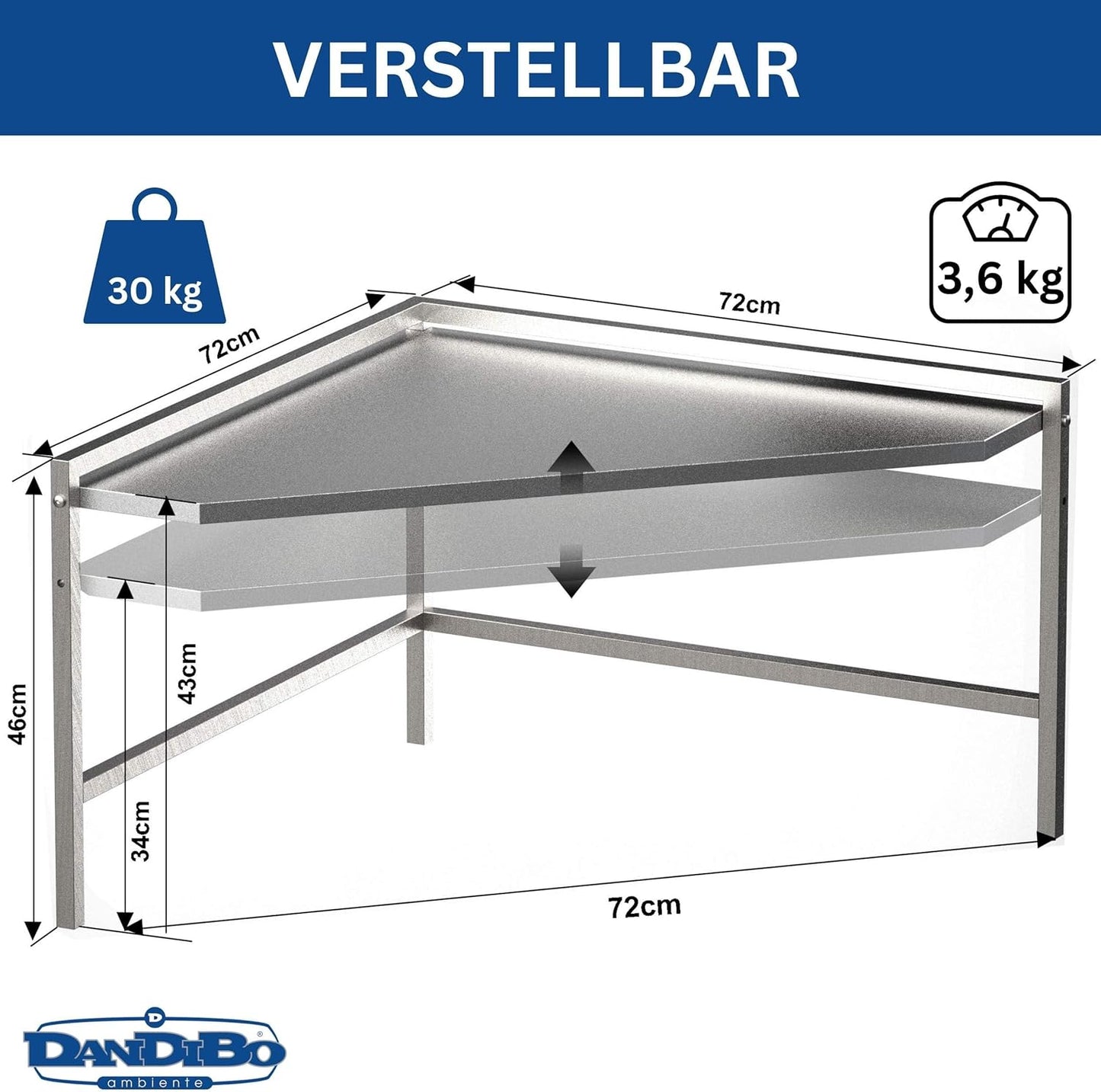 Mikrowellen-Eckregal, Edelstahl/Silber