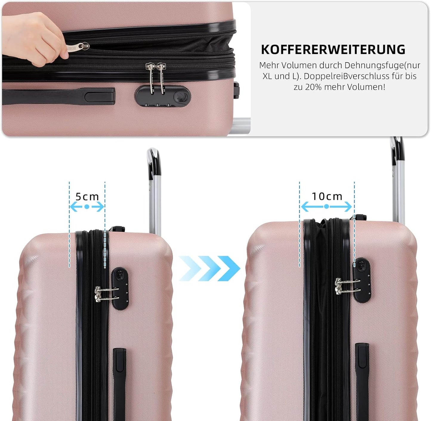 Zwillingsrollen Hartschalen-Trolley (Grösse L), Rosa Gold L