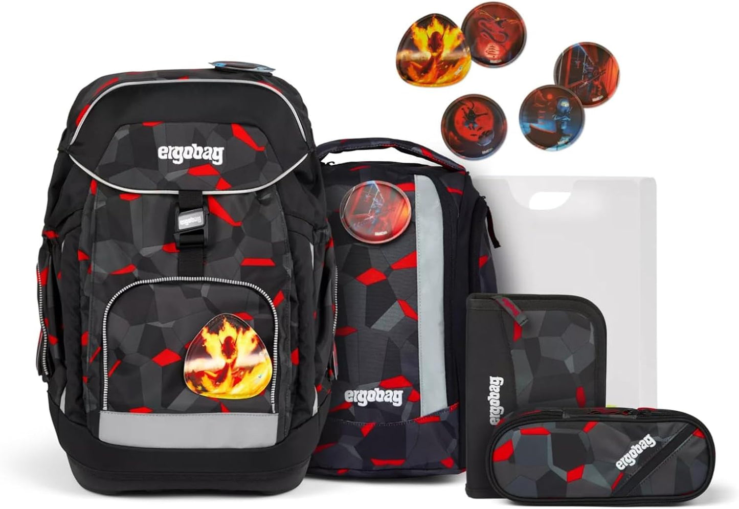 6-teiliges Maxi Schulrucksack-Set, Black, Red/ Einheitsgrösse
