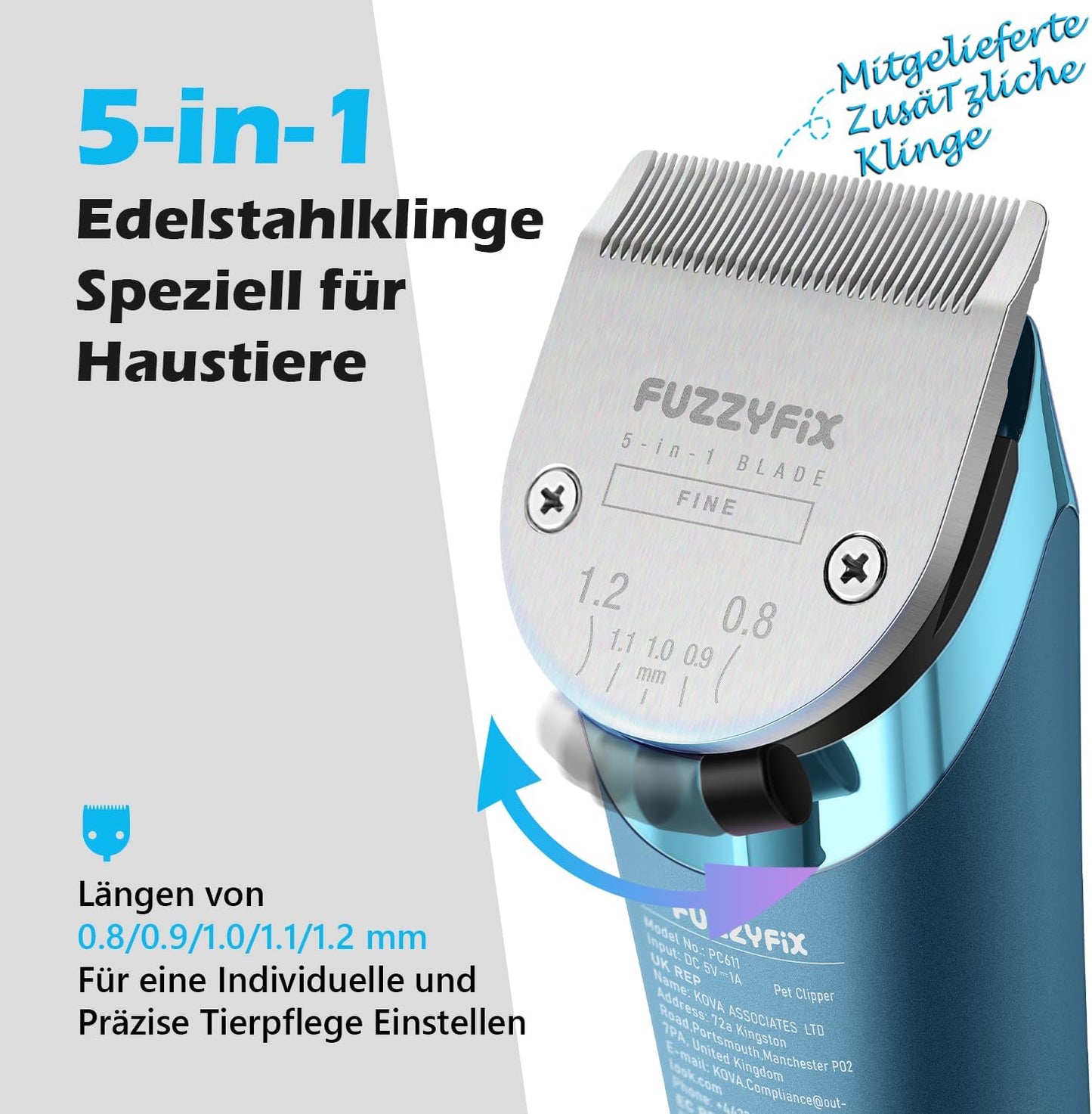 Profi Hundeschermaschine Nova mit 5in1 Klinge, Blau
