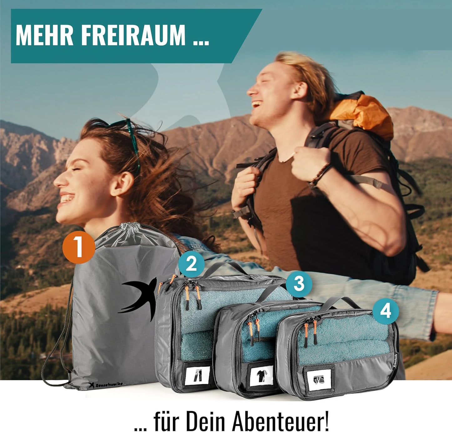 4-teiliges Packwürfel-Set, Grau 4-teiliges Set