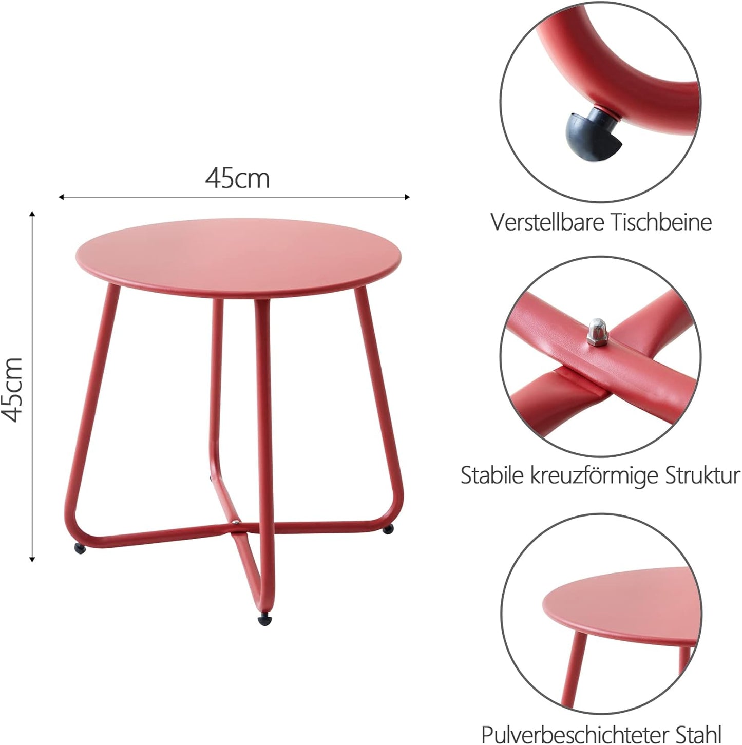 Kleiner Metall-Beistelltisch, Ø 45x45H cm Rot