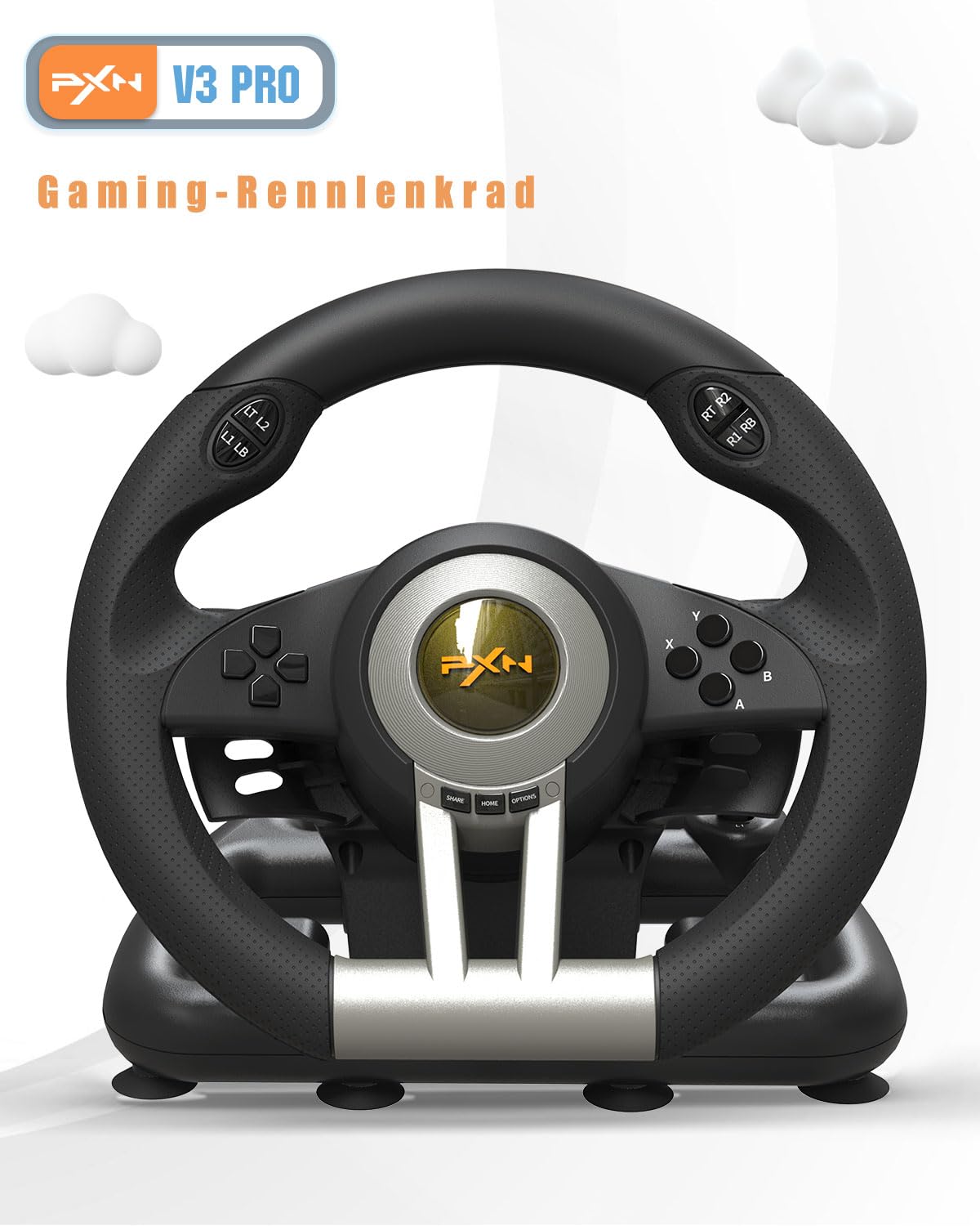 V3 Pro Gaming Lenkrad mit Pedalen, Schwarz