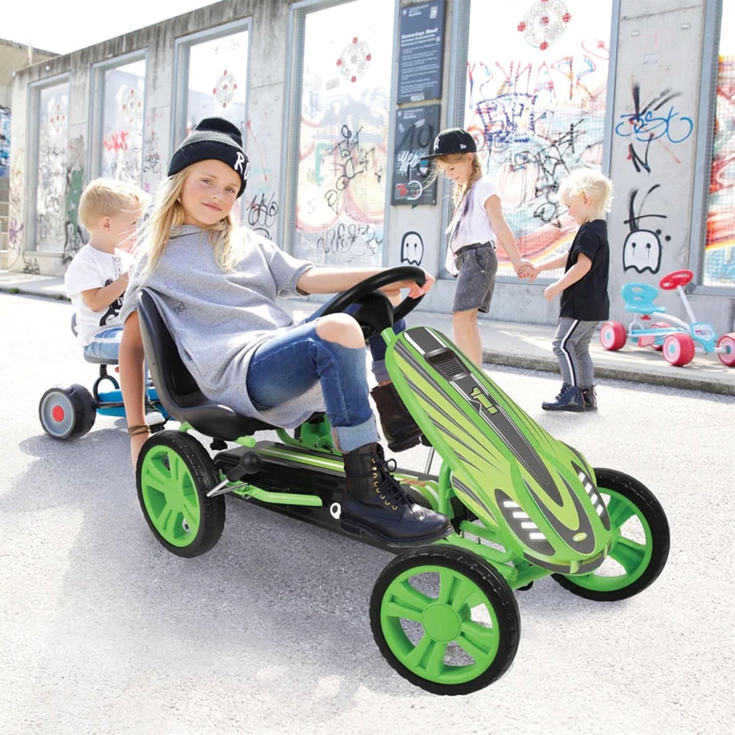 Go-Kart Speedster mit Pedalantrieb und Handbremse, grün