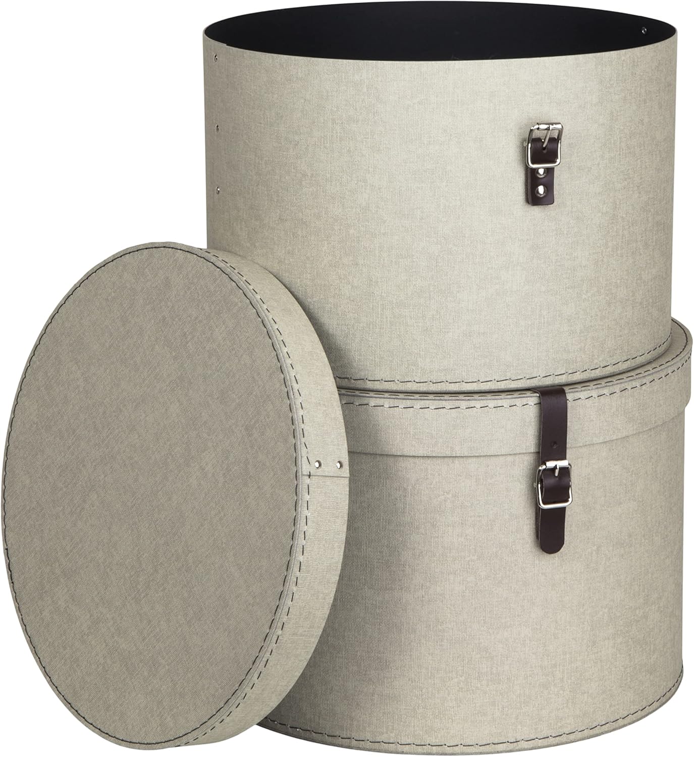 2er-Set Aufbewahrungsboxen mit Lederriemen, Beige