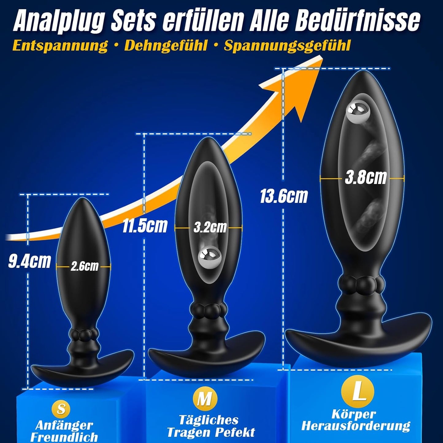 3-teiliges Anal Plug Set mit Stossenden Stahlkugeln