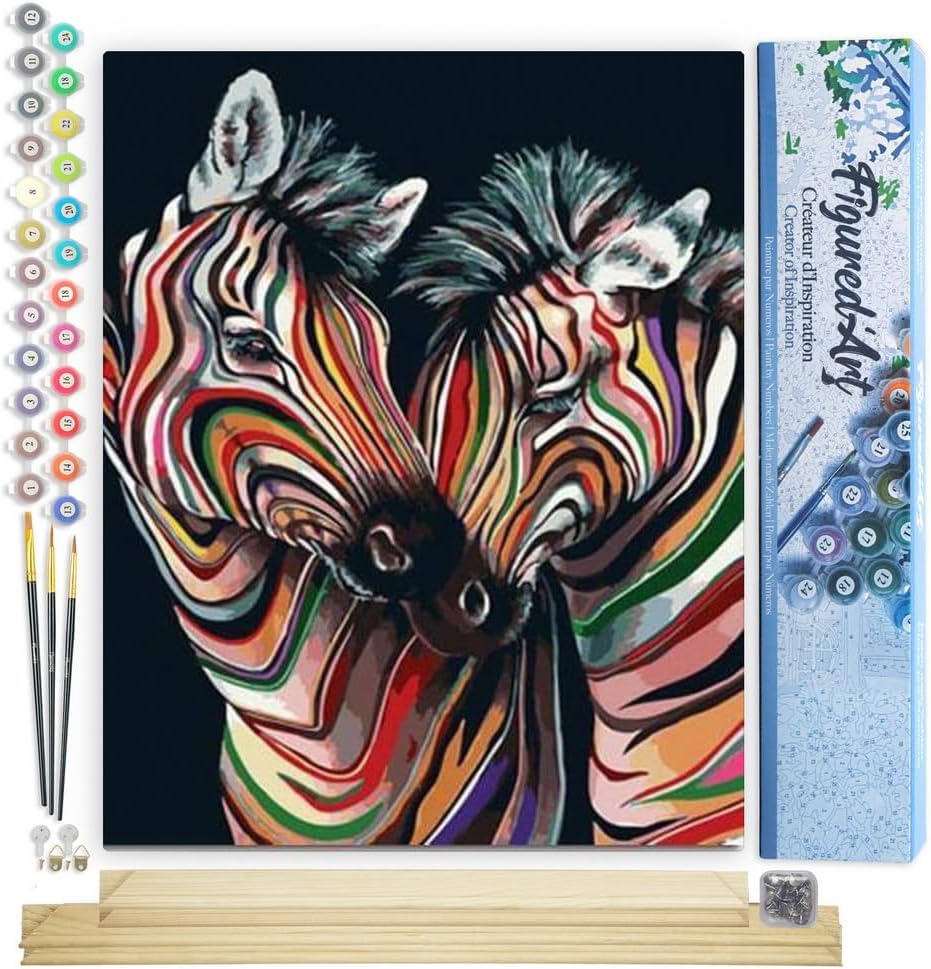 Malen nach Zahlen Set Buntes Zebrapaar, Buntes Zebrapaar 40x50cm Mit Keilrahmen (nicht gespannt)