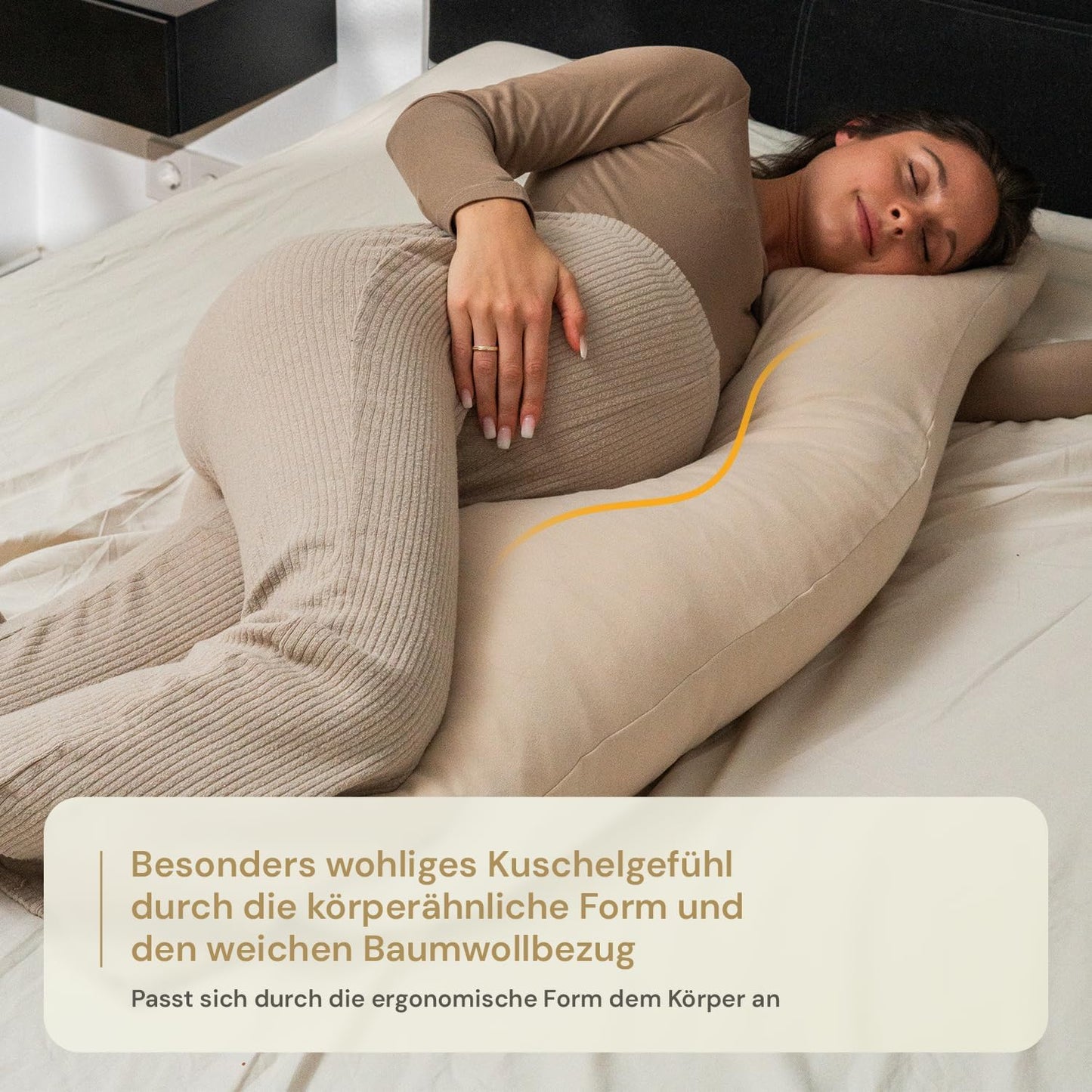 Baumwollbezug für Seitenschläferkissen (waschbar), Beige Nur Bezug