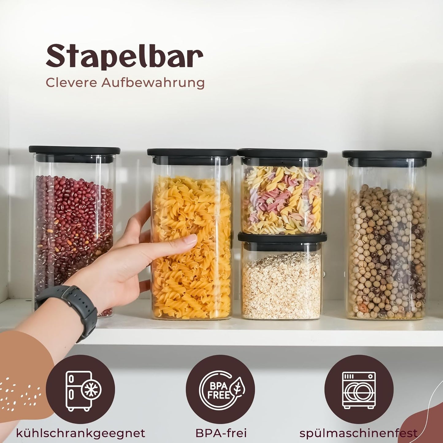Vorratsgläser-Set mit Glasdeckel (4×600 ml) luftdicht, 4 x 600ml