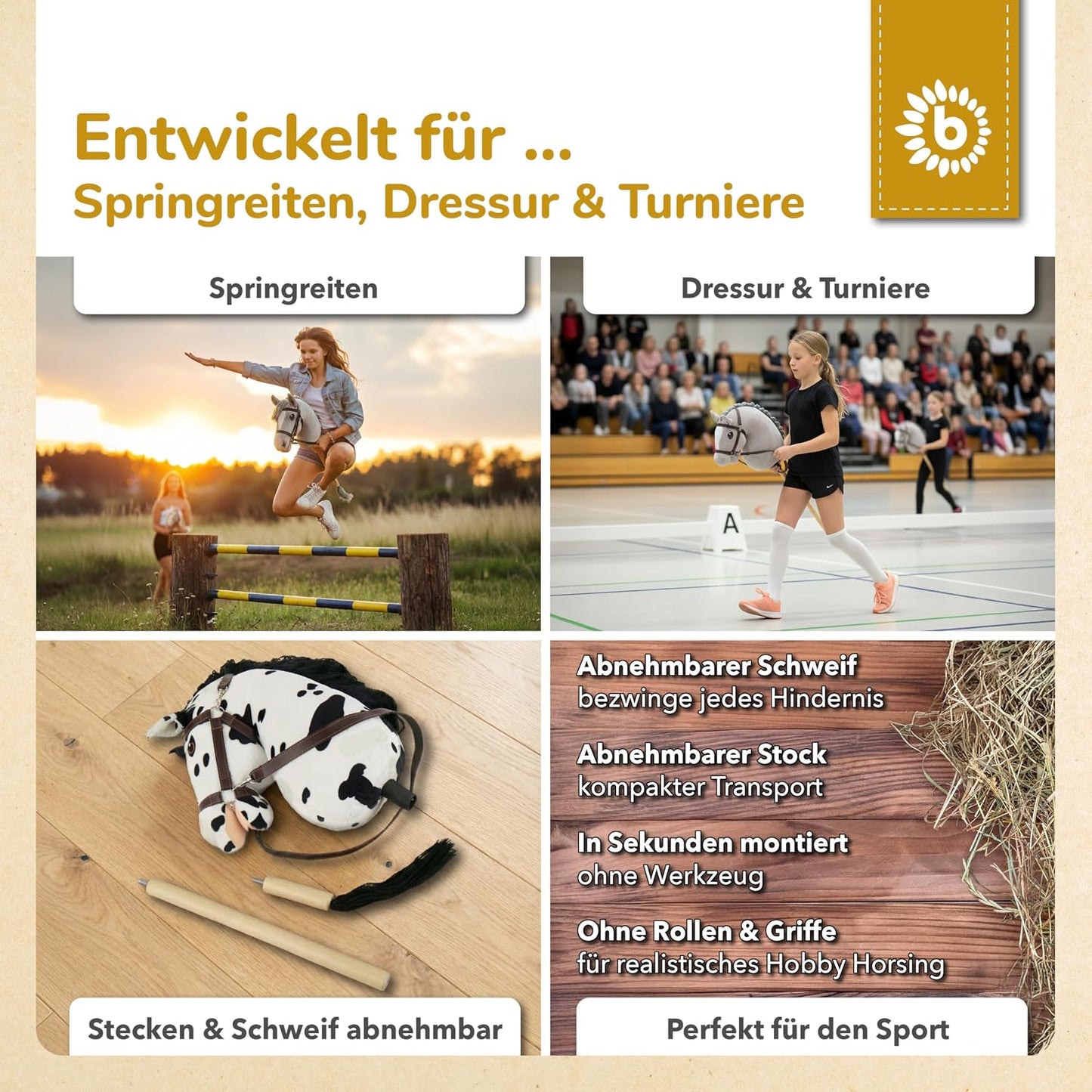 Hobby Horse Steckenpferd Schecke mit abnehmbarem Stock, Schecke Medium