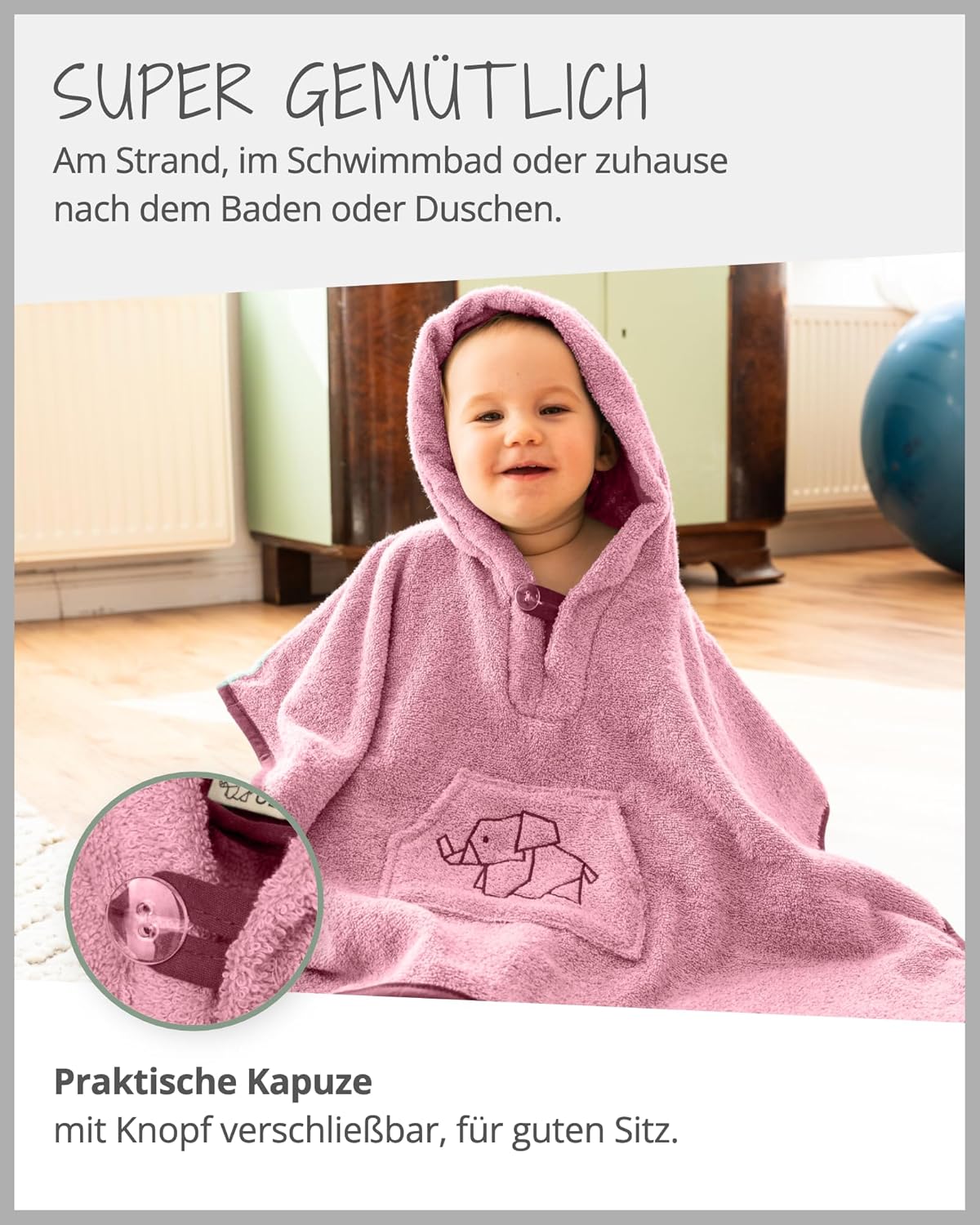 Badeponcho für Babys und Kleinkinder, Rosa Badeponcho