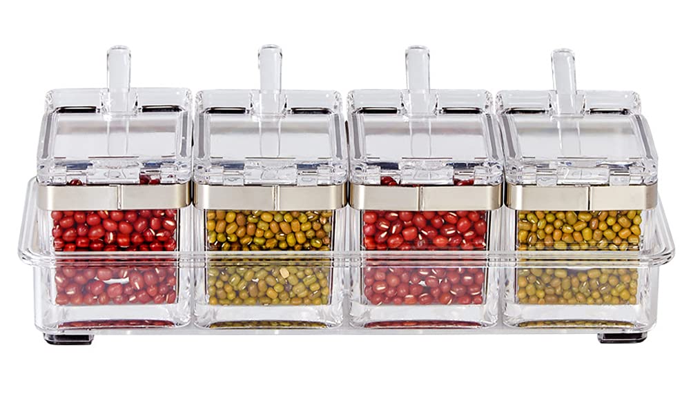 4-teiliges Gewürzkasten-Set mit Abdeckung und Löffel, 304 Stahlkante Ein Set