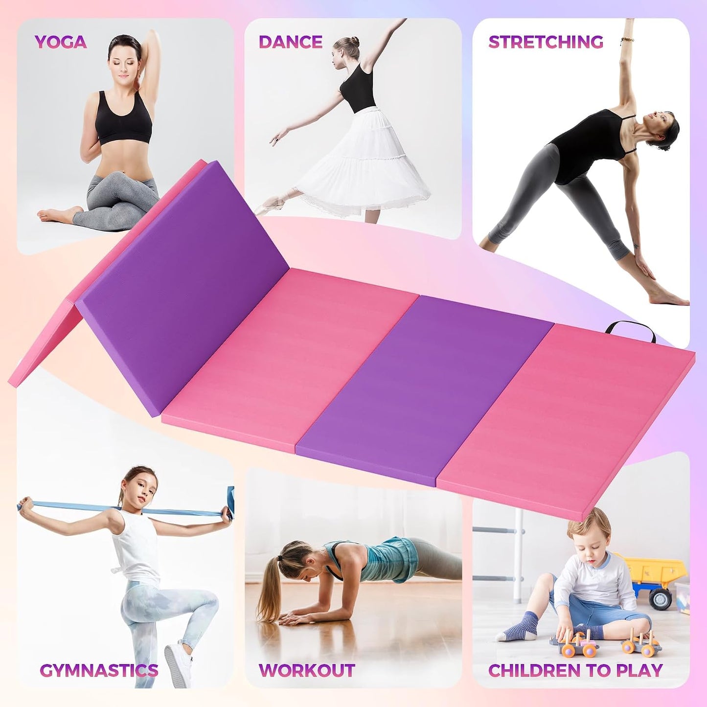 Klappbare Turnmatte mit Tragegurt (185x78x3.2 cm), Pink&Purple 185*78*3.2 cm