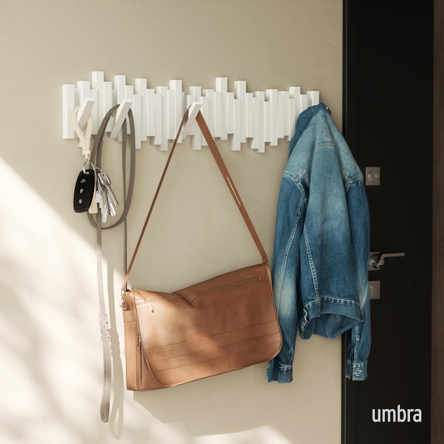 Stäbchen-Garderobe mit 8 Haken, 8 Haken Weiss