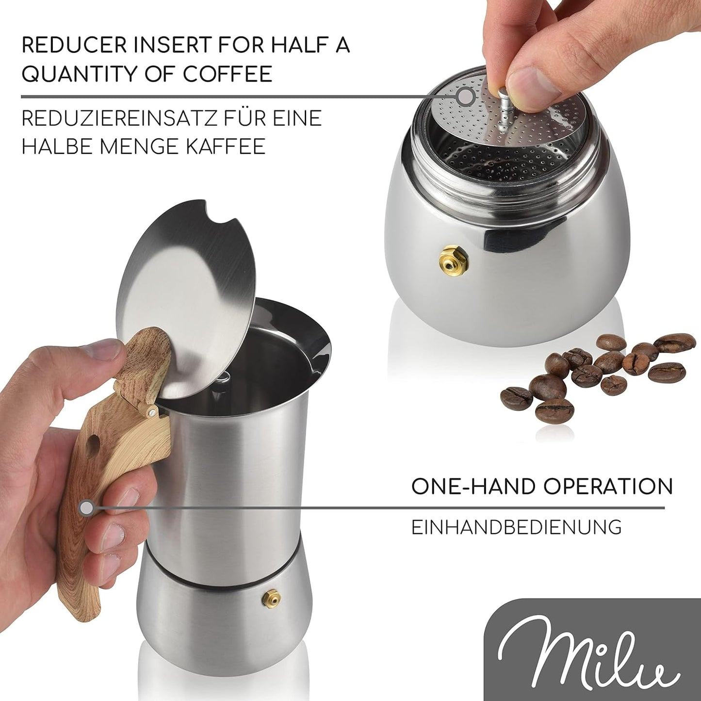 Espressokocher-Set für 2 Tassen, Holzoptik 2 Tassen (100 ml)