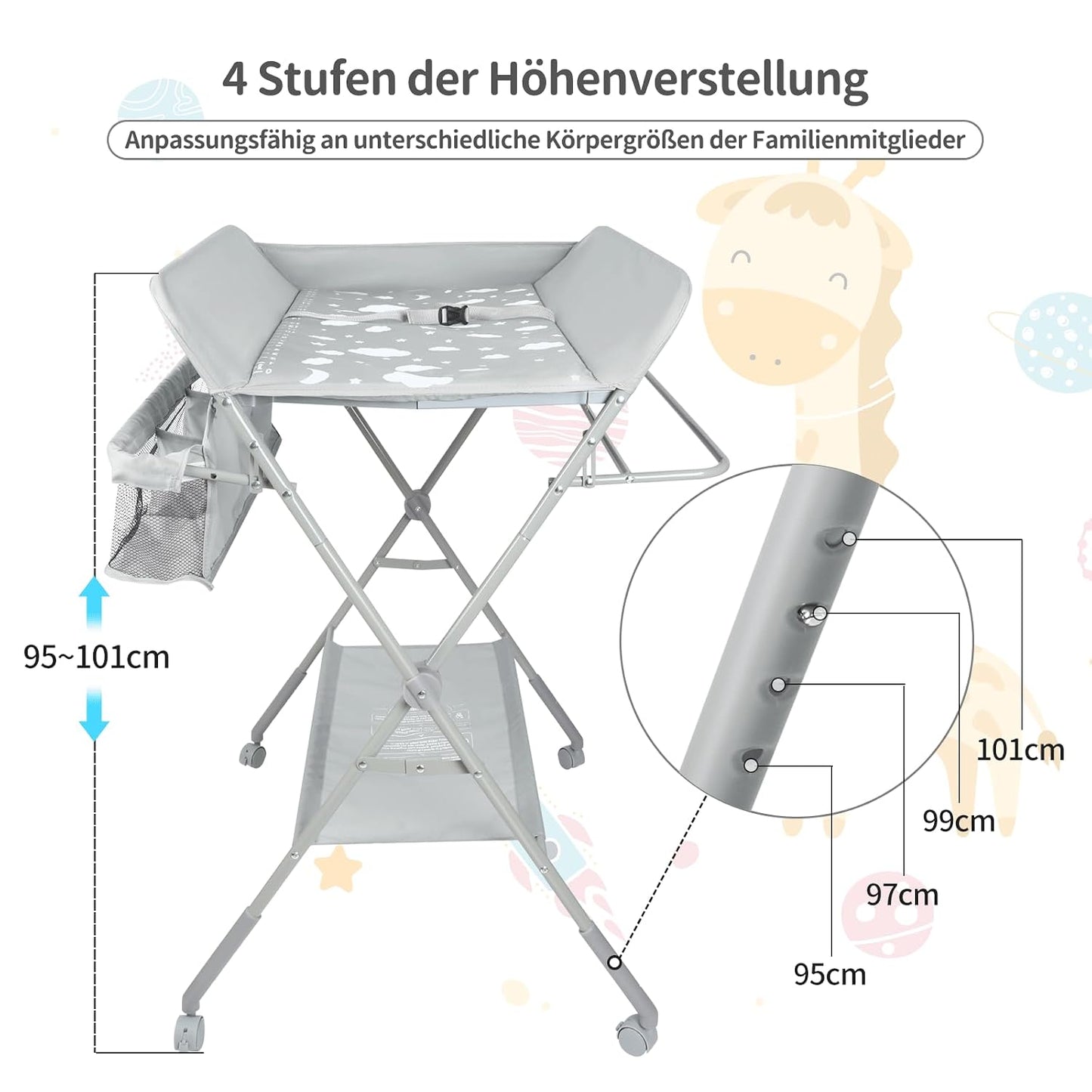Wickelkombination mit Rollen und Ablagefächern, F-Gris clair