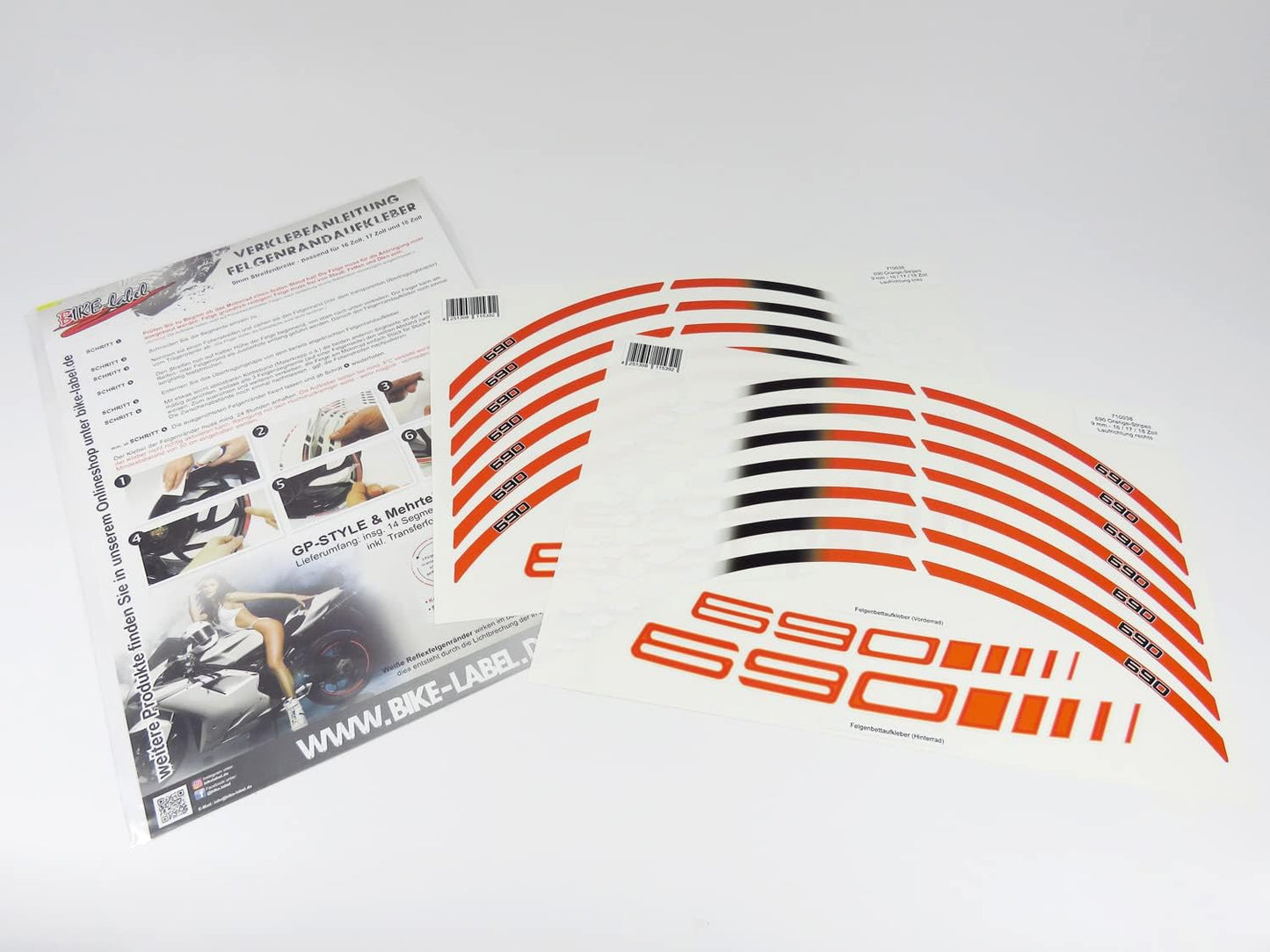 Felgenrand-Aufkleber Set für KTM 690 Duke, 690 Duke - orange