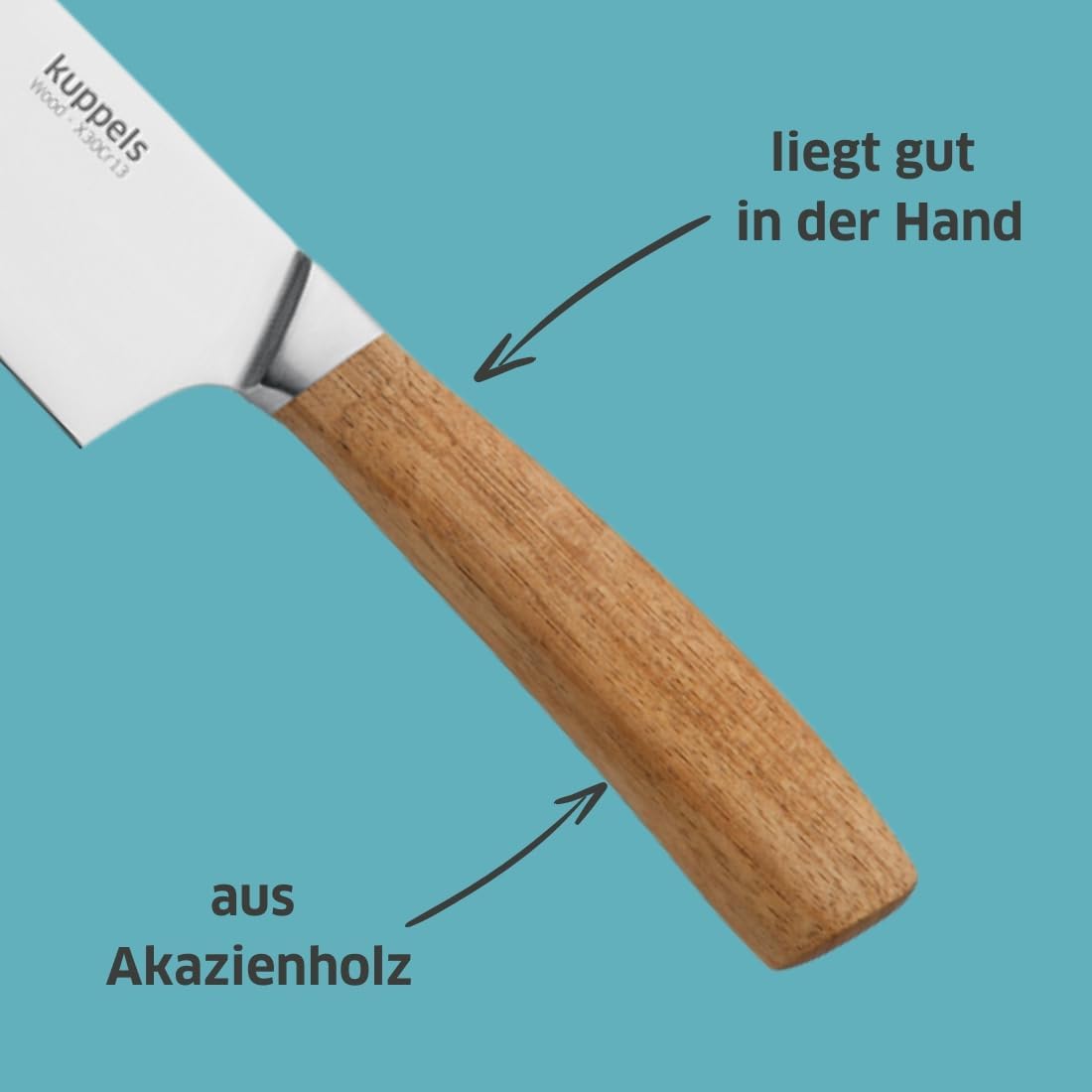 WOOD Küchenmesser Set 3-teilig, Akazienholz, Messer Set, 3-teilig