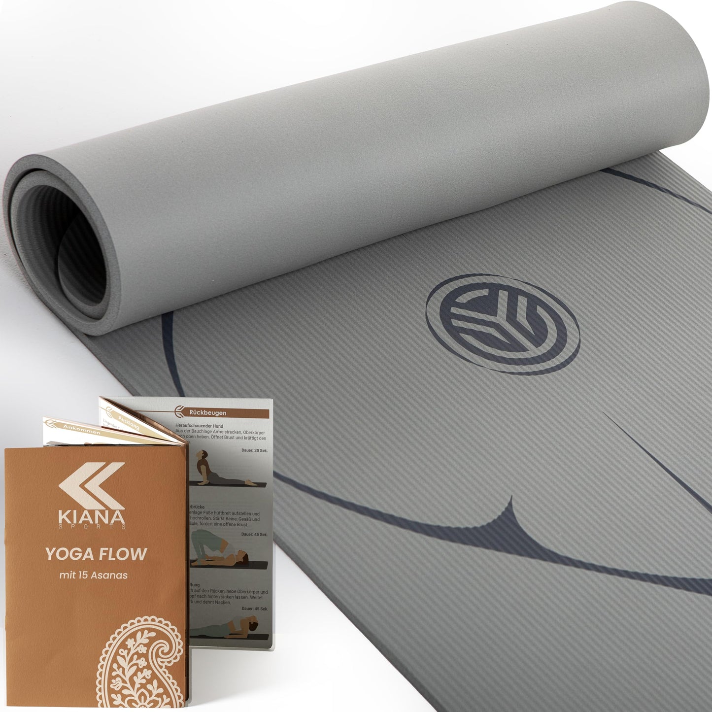 Rutschfeste Yogamatte, Dünn (1,0 cm) Grau